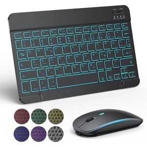 Taajirun- Draadloos Toetsenbord-Muis Set QWERTZ Bluetooth Toetsenbord-met Muis voor iPad Pro/Air/Mini/iPad 9e/8e Gen-7-Kleur Achtergrondverlichting, Zwart