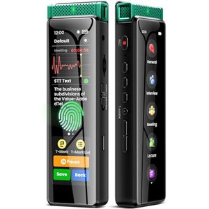 Digitale spraakrecorder met touchscreen, AI transcriptie en Bluetooth - 136 GB opslag