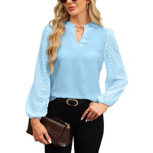 Elegante Dames T-shirt met V-hals en Lange Mouwen - Casual Chiffon Tuniek