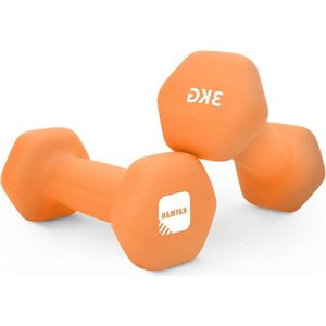 Neopreen halter paar met anti-slip grip zeskantranden waterbestendig oppervlak en workout-postergids - Gewichtenset voor thuis sportschool en fitness training (1 kg 2 kg 3 kg) - Hoogwaardige KAYMAN-producten Dumbbell