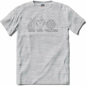 Peace Love Volleyball | Volleybal Kleding - Sport - Cadeau - Kado Tip - T-Shirt - Unisex - Donker Grijs - Gemêleerd - Maat 3XL