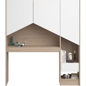 Achterbouw bed & bureau Shelby - eik/wit