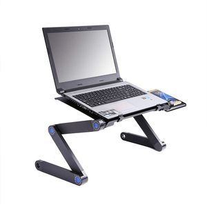 Laptopstandaard, in hoogte verstelbaar, lades, uitklapbaar, notebookstandaard voor bed, aluminium, ergonomisch met ventilatie, laptopbehuizing, zwart