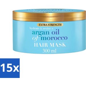 15 x OGX - Argan Oil of Morocco - Haarmasker - Extra Sterk - Voor Beschadigd Haar - 300 ml - Haarmasker - Arganolie - Haarherstel - Haarversterking - Beschadigd Haar