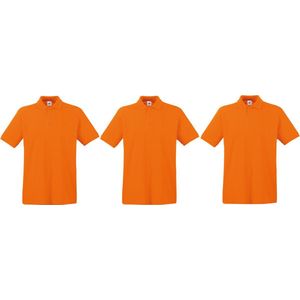 3-Pack maat S oranje polo shirt premium van katoen voor heren - Polo t-shirts voor heren