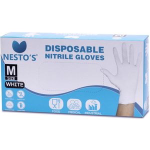 Nesto's Nitril Wegwerp Handschoenen 100 stuks - Latexvrij - Poedervrij - Niet steriel - Onderzoekshandschoenen - Medisch - Plastic - Maat M - Wit