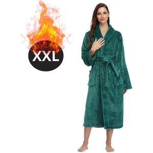 Livano Badjas Dames - Fleece - Katoen - Badstof - Sauna - Hamam - Wafel - Bathrobe - Duster - Ochtendjas - Spa - Kimono - Groen XXL