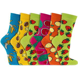 Grappige sokken | Dames sokken | Thema: Fruit | Maat: 35-38 / 39-42 | 6 paar