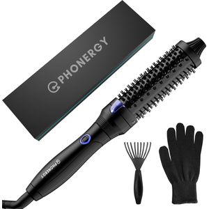 Phonergy Thermostyle- Warmteborstel- Fohnborstel - Krulborstel- 38 mm- 2025 - LED display - Titanium - Keramisch - High end - Inclusief Hittebestendige Handschoen -Tas- Mat zwart