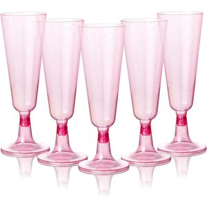MATANA - 50 Herbruikbare Plastic Champagneglazen 150ml - met Roze Glitter