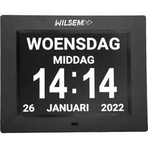 Wilsem Dementieklok voor Ouderen met Dementie en Geheugenverlies – Dementieklokken - Dementieklokken Digitaal - Kalenderklok - Zwart