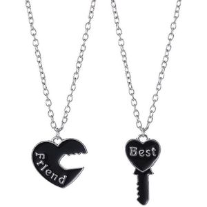 Fako Bijoux® - Vriendschapsketting - BFF Ketting - Hart & Sleutel - Best Friend - Zwart