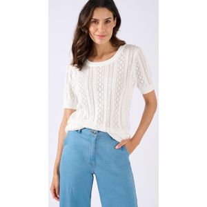 Damart - Pull zuiver katoen, jacquardtricot met ajour - Dames - Wit - M