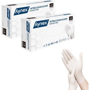 Hynex Nitril Wegwerphandschoenen – Maat L – Wit – Set van 2 x 100 Stuks (200 stuks) – 3,5 Gram – Poedervrij & Latexvrij – Voor Zorg, Horeca & Schoonmaak