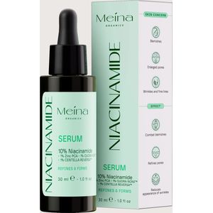Meina Organics Niacinamide CICA Serum 30ml – 10% Niacinamide + Zinc PCA – Tegen Puistjes, Roodheid & Vergrote Poriën – Kalmeert & Egaliseert
