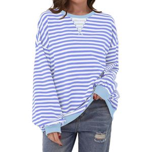Gestreepte Oversized Sweatshirt voor Dames - Lange Mouwen, Ronde Hals, Herfstmode