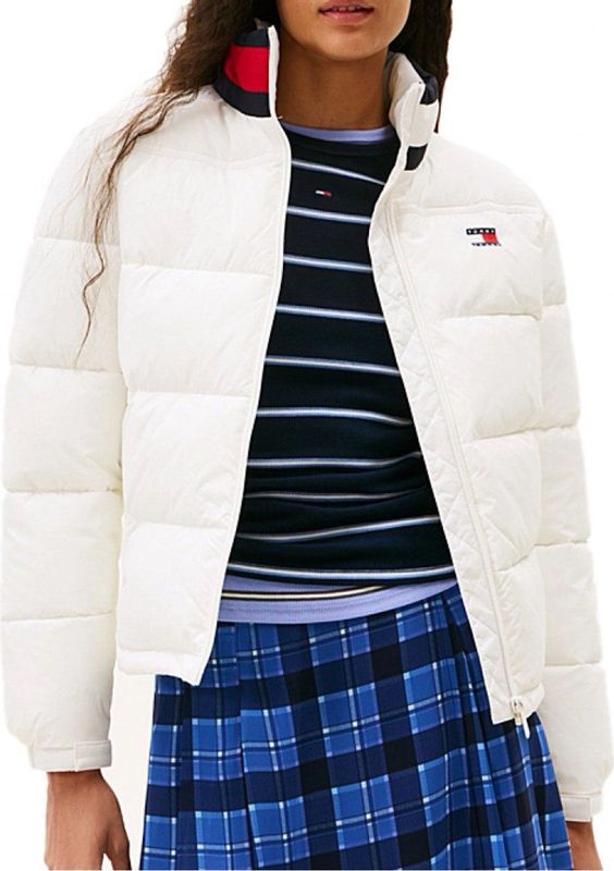 Tommy Jeans Tussenjas 'ESS'  rood / zwart / wit