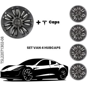 Wieldoppen 19 Inch met T Caps voor Tesla Model Y 2023 – Set van 4 Matzwarte Naafdoppen, Vervangende Velgdeksels | Tesla Accessoires - TSP