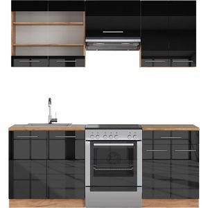 Vicco Fame-Line Complete keukeneenheid – 200 cm zonder werkblad Antraciet hoogglans/goud eiken zonder werkblad