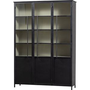 WOOOD 3-deurs vitrinekast XL Exhibit - Metaal - Zwart - 200x140x44 cm