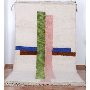Vloerkleed Vintage - Marokkaans Vloerkleed - 250 x 150 cm - Handgemaakt, Kleurrijk & Uniek - Gemaakt van 100% wol - Hoogpolig Azilal Tapijt - Berber Vloerkleed