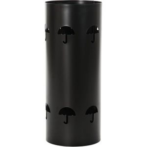 Items paraplubak/parapluhouder - zwart - metaal met decoraties - D20 x H47 cm - Uitlekbakken voor paraplus