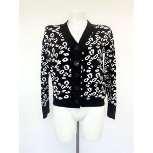 Luipaard print vest - Zwart/wit - Leopard cardigan - Extreem zacht - Veel stretch - Vestje voor dames - Kleding voor vrouwen - Hoogwaardige kwaliteit - One-size - Een maat