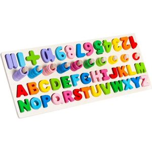 Playos® - Alfabet Legpuzzel - met Cijfers - 45 x 18 cm - Kleurrijk - Houten Speelgoed - Houten Puzzel - Educatief Speelgoed - Montessori Speelgoed - Letters Leren - Alfabet - Hoofdletters
