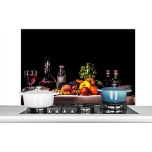 Spatscherm keuken 100x65 cm - Kookplaat achterwand Stilleven - Eten - Drinken - Fruit - Zwart - Muurbeschermer - Spatwand fornuis - Hoogwaardig aluminium
