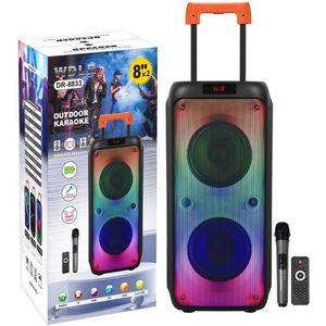 WDLR DR-8833 Karaoke Speaker – Bluetooth Party Speaker met Microfoon, Afstandsbediening & LED-lichten – 2x 8 inch – 40W – Draagbaar