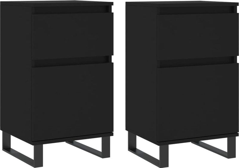 VidaXL Dressoirs - 2 st - 40x35x70 cm - Bewerkt Hout - Zwart