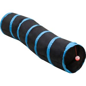 Kattentunnel S-vorm 122 cm polyester zwart en blauw - Kattenbak
