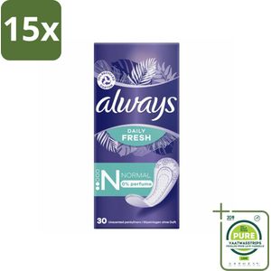 15 x Always Daily Fresh - Inlegkruisjes - Normaal - Ongeparfumeerd - 30 Inlegkruisjes - Grootverpakking - Inlegkruisjes - Always - Inlegkruisjes Normaal - Maandverband - Hygiëne