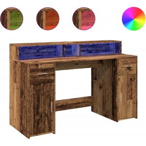 vidaXL - Bureau - met - LED-verlichting - 140x55x91 - cm - bewerkt - hout - oud - hout