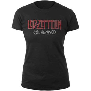 Led Zeppelin - Logo & Symbols Dames T-shirt - L - Zwart