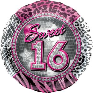 Folat - Folieballon Sweet Sixteen Zebraprint Luipaardprint 45 cm