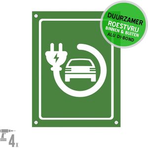 Pictogram/ bord Dibond + boorgaten | Laadpaal | 19 x 25 cm | Oplaadpunt elektrische wagen | Opladen voertuig | Duurzaam | Groen | 1 stuk