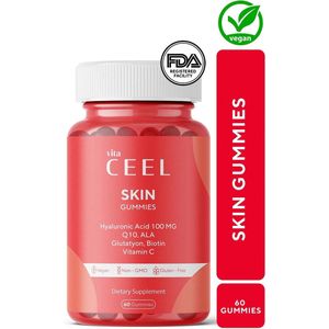 Vita Ceel Skin gummies - Vitamine gummies voor huid - Beautysupplement voor een gezonde, stralende en heldere huid - Vegan met hyaluronzuur, vitamine C, glutathion, Q10 - voedingssupplement met aardbeiensmaak - 60 gummies 240 gr