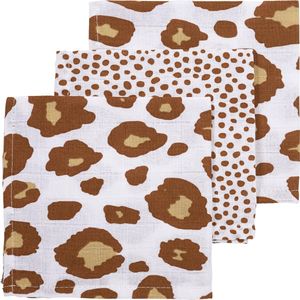 Meyco Baby Cheetah/Panter monddoekjes - 3-pack - hydrofiel - camel - 30x30cm