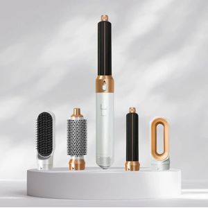 5-in-1 AirStyler - Krultang Haardroger Airstyler - Hairstyler - Krulborstel- Stijlborstel- Multistyler - Föhnborstel 5 opzetstukken - Krullen - Haarverzorging Heteluchtborstel - Kort & Lang haar - Hairwrap - Wit & Goud