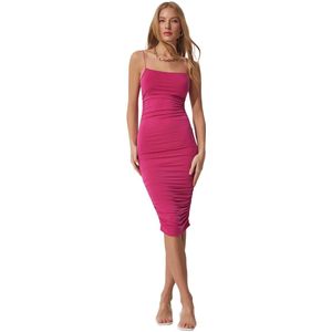 Happinessistanbul Strappy Gedrapeerde Sandy Gebreide Jurk