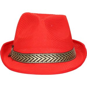 Toppers - Fiestas Guirca Carnaval verkleed Trilby/gangster hoedje - rood - polyester - heren/dames