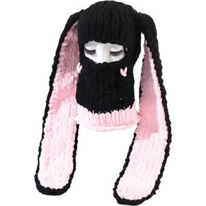 Gebreide bivakmuts Black Rabbit - BDSM - Konijn Rollenspel - Masker - One size - Voor vrouwen - Lange oren - Zeer goede kwaliteit
