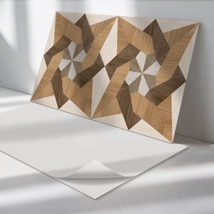 Wallfluent Vinyl Wandpaneel - Veelhoekige houtmozaïek PVC Muurpaneel - 100 cm x 50 cm - Bruin PVC wandpaneel - 1 stuk - Rechthoekig Wandbekleding Vinyl - Texturen Wandpaneel - Zelfklevende Wandbekleding - Wandpaneel Keuken en Badkamer