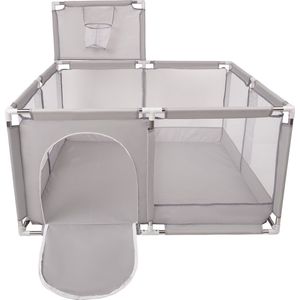 Selonis Grondbox voor Baby met 400 Ballen - Kinderbox - Speeltuin - Baby box inklapbaar voorkinder - Ballenbak ballen - Kruipbox - Speelbox playpen - Speelballen - Speelomgeving - Grijs: Geel Wit Grijs Oranje