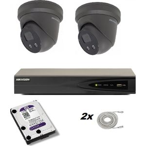 Hikvision set zwart met 2 x DS-2CD2346G2-I 4mp 2.8mm Ultra Low Light turretcamera’s, 1 x 4 kanaals DS-7604NI-K1/4P recorder, 1 x HD van 1 TB