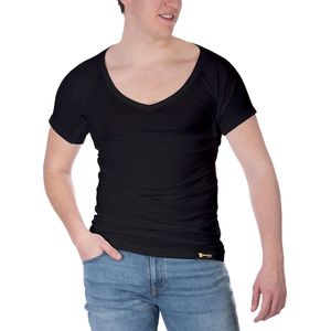 ConfidenceForAll® Anti zweet shirt - met sweatproof okselpads - Heren Diepe V-hals - Zwart maat S