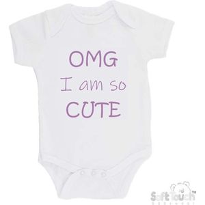 100% katoenen Romper "OMG I am so CUTE" Meisjes Katoen Wit/lila Maat 62/68