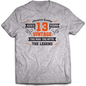 13 Jaar Legend - Feest kado T-Shirt Heren / Dames - Antraciet Grijs / Oranje - Perfect Verjaardag Cadeau Shirt - grappige Spreuken, Zinnen en Teksten. Maat L