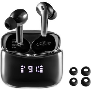 Draadloze oordopjes - BT 5.3 en Noise Cancelling - Bluetooth Oortjes - USB-C Oplaadcase - tot 20 uur Accu - Zwart - van Saaf